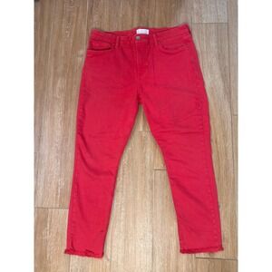 Jen7 by 7 For All Mankind Red Skinny crop Jeans‎ Raw Hem Size 12